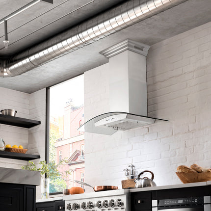 30" ZLINE CrownSound™Ducted Vent Wall Mount Range Hood in Stainless Steel with Built-in Bluetooth Speakers (KZCRN-BT-30)