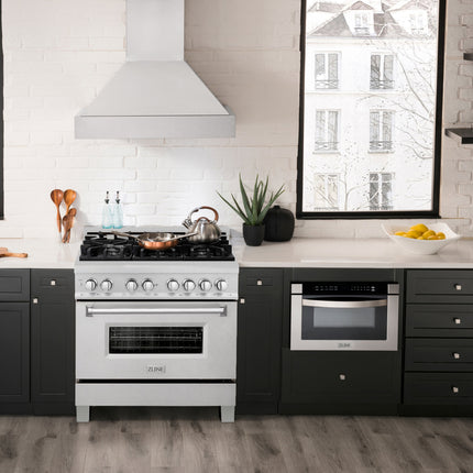 ZLINE 36 in. 4.6 cu. ft. Legacy Dual Fuel Range with 6 Burner Gas Cooktop and Electric Convection Oven in Satin Stainless Steel (RAS-SN-36)