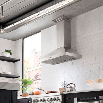 36" ZLINE CrownSound™Ducted Vent Wall Mount Range Hood in Stainless Steel with Built-in Bluetooth Speakers (KL3CRN-BT-36)