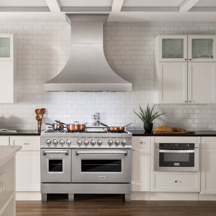 ZLINE 48 in. 6.0 cu. ft. Legacy Dual Fuel Range with Gas Cooktop and 2 Electric Ovens in Satin Stainless Steel with 6 Brass Burners (RAS-SN-BR-48)