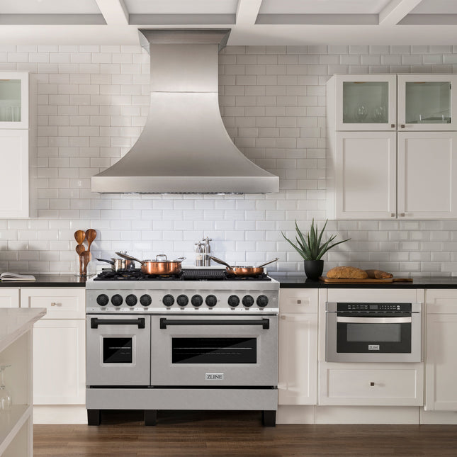 ZLINE Autograph Edition 48 in. 6.0 cu. ft. Legacy Dual Fuel Range with 7 Burner Gas Cooktop and 2 Electric Ovens in Satin Stainless Steel and Matte Black Accents (RASZ-SN-48-MB)