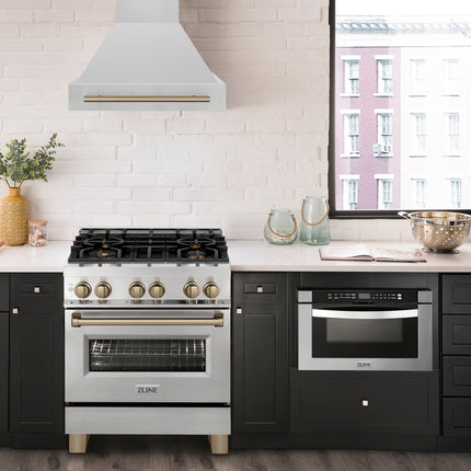ZLINE Autograph Edition 30" Stainless Steel Range Hood with Stainless Steel Shell and Champagne Bronze Handle (8654STZ-30-CB)