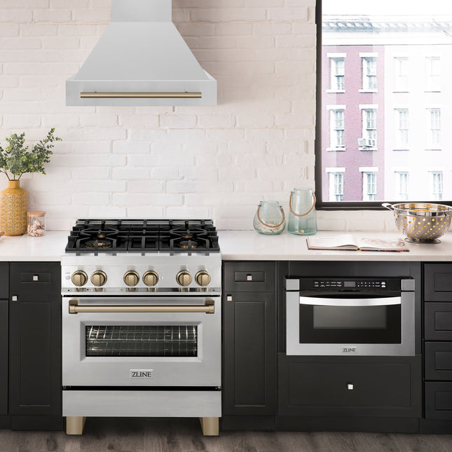 ZLINE Autograph Edition 30" Stainless Steel Range Hood with Stainless Steel Shell and Champagne Bronze Handle (8654STZ-30-CB)