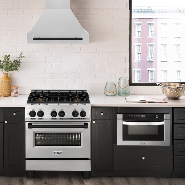 ZLINE Autograph Edition 30" Stainless Steel Range Hood with Stainless Steel Shell and Matte Black Handle (8654STZ-30-MB)