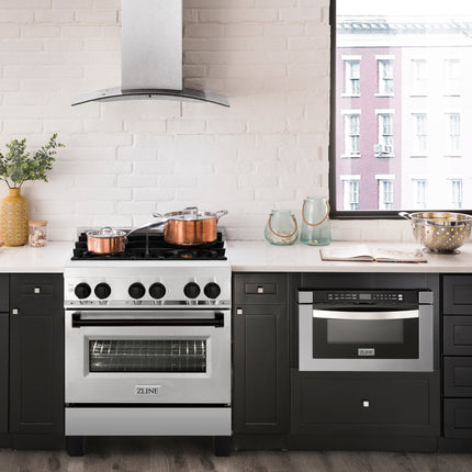 ZLINE Autograph Edition 30 in. 4.0 cu. ft. Legacy Dual Fuel Range with 4 Burner Gas Cooktop and Electric Convection Oven in Stainless Steel and Matte Black Accents (RAZ-30-MB)