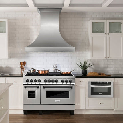 ZLINE Autograph Edition 48 in. 6.0 cu. ft. Legacy Dual Fuel Range with 7 Burner Gas Cooktop and 2 Electric Ovens in Stainless Steel and Matte Black Accents (RAZ-48-MB)