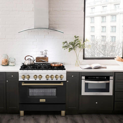 ZLINE Autograph Edition 36 in. 4.6 cu. ft. Legacy Dual Fuel Range with 6 Burner Gas Cooktop and Electric Convection Oven (RAZ-BLM-36-CB)