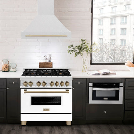 ZLINE Autograph Edition 36" Fingerprint Resistant Stainless Steel Range Hood with Champagne Bronze Handle (8654SNZ-36-CB)