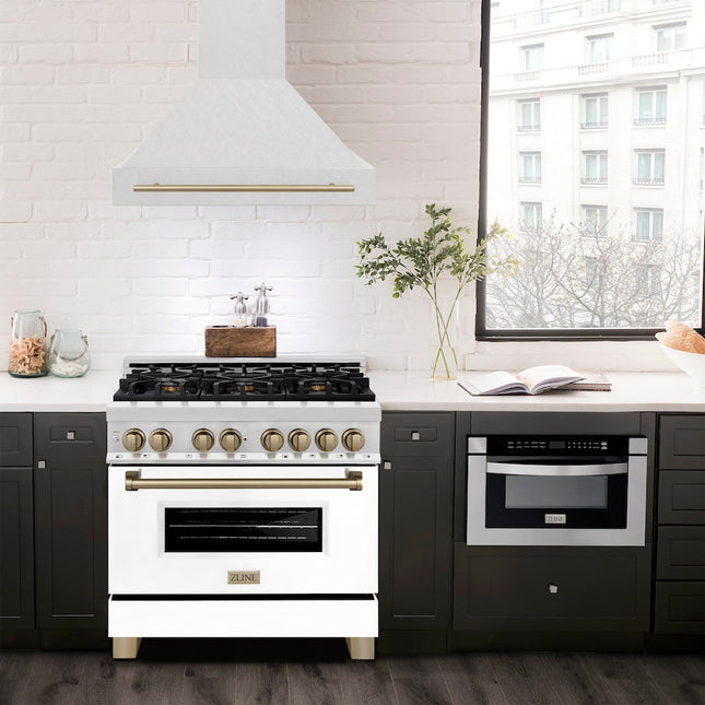 ZLINE Autograph Edition 36" Fingerprint Resistant Stainless Steel Range Hood with Champagne Bronze Handle (8654SNZ-36-CB)