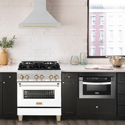ZLINE 30 in. Autograph Edition Convertible Stainless Steel Range Hood with Stainless Steel Shell and Polished Gold Accents (KB4STZ-30-G)