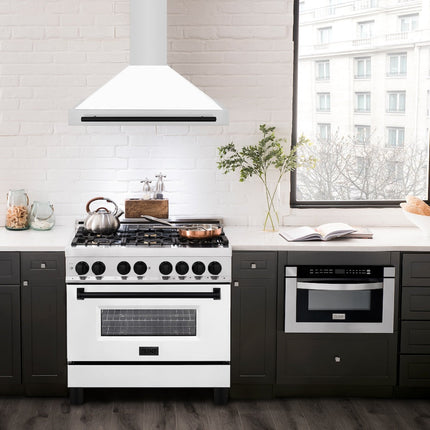 ZLINE 36 in.Autograph Edition Convertible Stainless Steel Range Hood with White Matte Shell and Matte Black Accents (KB4STZ-WM36-MB)