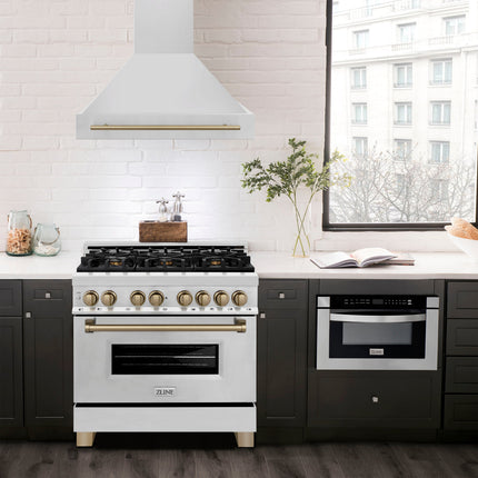 ZLINE Autograph Edition 36" Stainless Steel Range Hood with Stainless Steel Shell and Champagne Bronze Handle (8654STZ-36-CB)