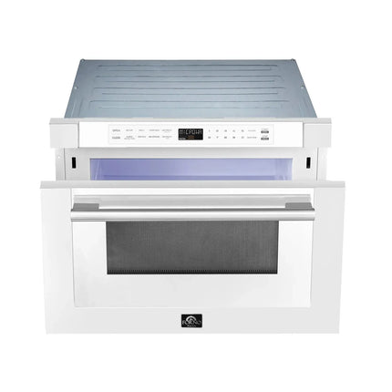 Forno Capoliveri Espresso 24-Inch Microwave Drawer, White, 1.2 cu.ft, 1500 Watts, Built-In, Touch Control LCD Display, Auto-Touch Open/Close, 11 Power Levels, Sensor Cooking FORNO