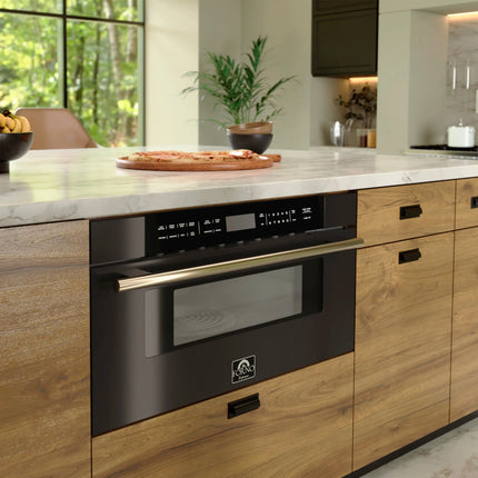 Forno Capoliveri Espresso 30-Inch Microwave Drawer, Black, 1.2 cu.ft, 1500 Watts, Built-In, Touch Control LCD Display, Auto-Touch Open/Close, 11 Power Levels, Sensor Cooking FORNO