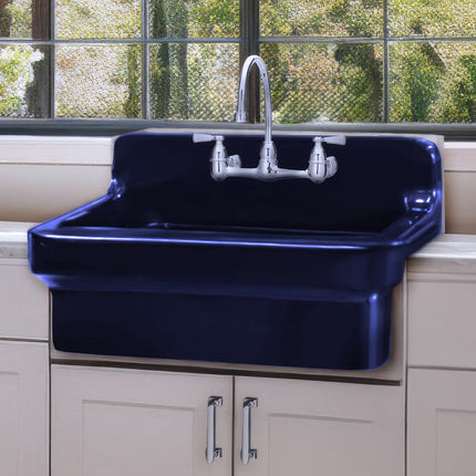 Whitehaus Old Fashioned Country Fireclay Utility Sink With High Backsplash - OFCH2230-BLUE Whitehaus
