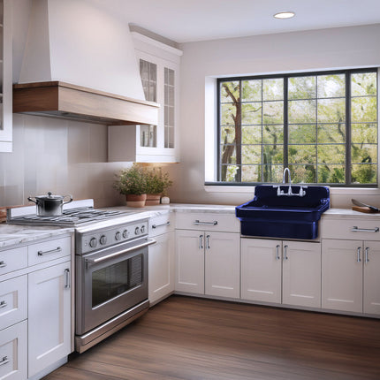 Whitehaus Old Fashioned Country Fireclay Utility Sink With High Backsplash - OFCH2230-BLUE Whitehaus