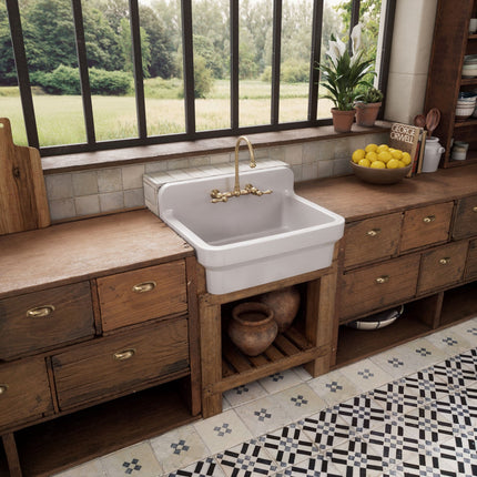 Whitehaus Old Fashioned Country Fireclay Utility Sink With High Backsplash - OFCH2230-WHITE Whitehaus