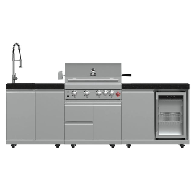 FORNO Bulnes 30-Inch BBQ, 60,000 BTU, 3 Burners with Sear & Rotisserie Infrared Burners, Stainless Steel Outdoor Kitchen with 1.8 cu.ft. Beverage Center & Black Granite Countertops FORNO