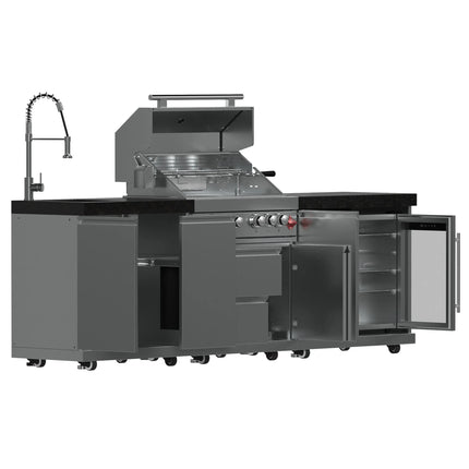 FORNO Bulnes 30-Inch BBQ, 60,000 BTU, 3 Burners with Sear & Rotisserie Infrared Burners, Stainless Steel Outdoor Kitchen with 1.8 cu.ft. Beverage Center & Black Granite Countertops FORNO