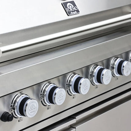 FORNO Bulnes 40-Inch BBQ, 95,000 BTU, 5 Burners, Sear & Rotisserie Infrared with Side Burner, Stainless Steel Outdoor Kitchen with 1.8 cu.ft. Beverage Center & White Sintered Stone Countertops FORNO