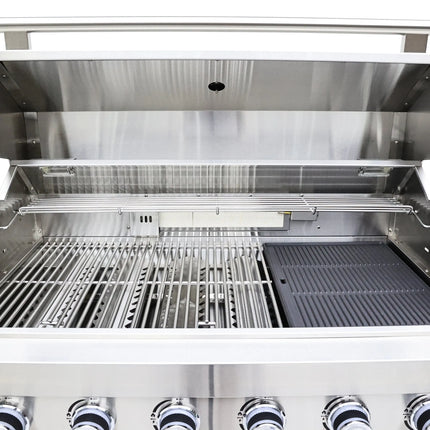 FORNO Bulnes 40-Inch BBQ, 95,000 BTU, 5 Burners, Sear & Rotisserie Infrared with Side Burner, Stainless Steel Outdoor Kitchen with 1.8 cu.ft. Beverage Center & White Sintered Stone Countertops FORNO
