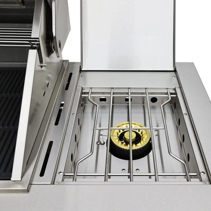 FORNO Bulnes 40-Inch BBQ, 95,000 BTU, 5 Burners, Sear & Rotisserie Infrared with Side Burner, Stainless Steel Outdoor Kitchen with 1.8 cu.ft. Beverage Center & White Sintered Stone Countertops FORNO