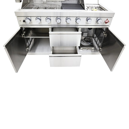 FORNO Bulnes 40-Inch BBQ, 95,000 BTU, 5 Burners, Sear & Rotisserie Infrared with Side Burner, Stainless Steel Outdoor Kitchen with 1.8 cu.ft. Beverage Center & White Sintered Stone Countertops FORNO