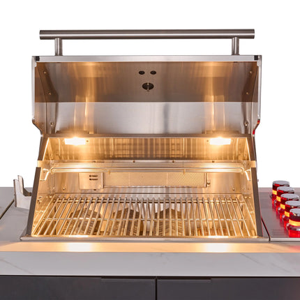 Forno Rimini Outdoor Kitchen: 30" BBQ 62,600 BTU, 4.8 cu.ft. Refrigerators, White Countertops FORNO