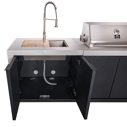 Forno Rimini Outdoor Kitchen: 30" BBQ 62,600 BTU, 4.8 cu.ft. Refrigerators, White Countertops FORNO