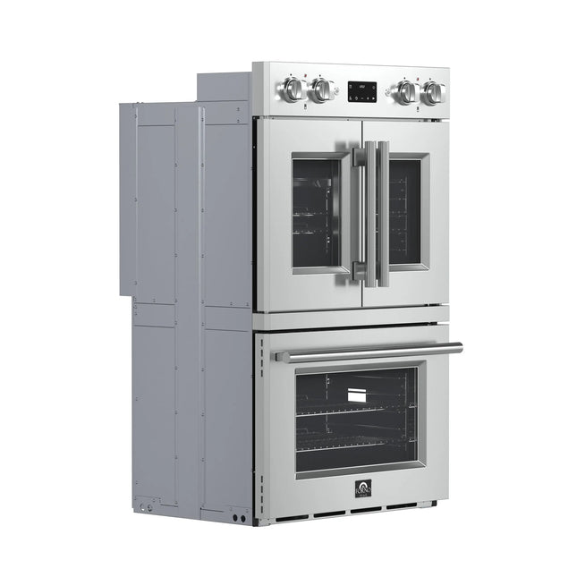 Forno Asti 30-Inch Double Electric Wall Oven with Upper French Doors in Stainless Steel, 7.36 cu. ft. Dual True Convection, 7,200W, Air Fry, Sous Vide, Self-Clean FORNO