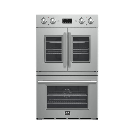 Forno Asti 30-Inch Double Electric Wall Oven with Upper French Doors in Stainless Steel, 7.36 cu. ft. Dual True Convection, 7,200W, Air Fry, Sous Vide, Self-Clean FORNO