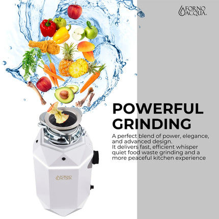 FORNO ACQUA BrightDIAMOND Moonstone 1HP Super Quiet Garbage Disposal Corded with Motion Sensor Cabinet Light & Pre-Wired Air Switch FORNO ACQUA