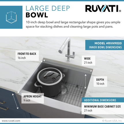 Ruvati 24-inch Apron-front Workstation Farmhouse Kitchen Sink 16 Gauge Stainless Steel Single Bowl - RVH9020 Ruvati