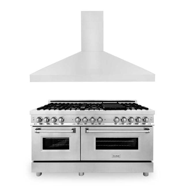 ZLINE 60 in. Kitchen Package with Stainless Steel Dual Fuel Range and Convertible Vent Range Hood (2KP-RARH60) Zline Appliances