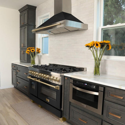 ZLINE Autograph Edition 48 in. 6.0 cu. ft. Legacy Dual Fuel Range with 7 Burner Gas Cooktop and 2 Electric Ovens (RAZ-BLM-48-CB)