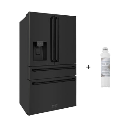 ZLINE 36 in. 21.6 cu. ft. Counter-Depth French Door Refrigerator with Water and Ice Dispenser with Extra Water Filter in Fingerprint-Resistant Black Stainless Steel (RFM-W-WF-36-BS)