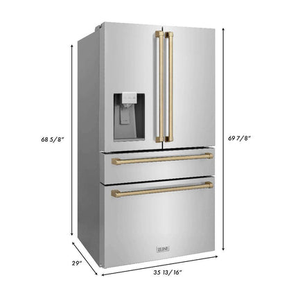 ZLINE Autograph Edition 30 in. Kitchen Package with Stainless Steel Dual Fuel Range, Range Hood, Dishwasher, and Refrigerator with External Water Dispenser with Champagne Bronze Accents (4AKPR-RARHDWM30-CB)