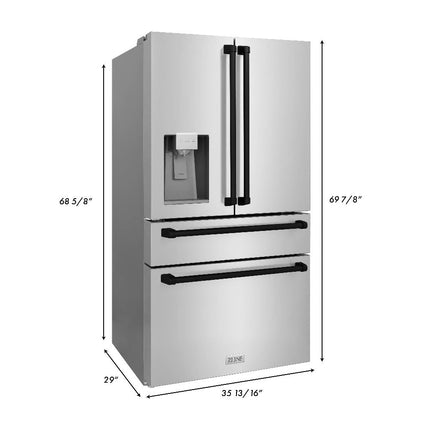 ZLINE Autograph Edition 48 in. Kitchen Package with Stainless Steel Dual Fuel Range, Range Hood, Dishwasher and Refrigeration Including External Water Dispenser with Matte Black Accents (4AKPR-RARHDWM48-MB)