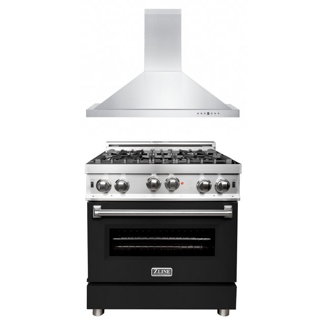 ZLINE 30 in. Kitchen Package with Stainless Steel Gas Range with Black Matte Door and Convertible Vent Range Hood (2KP-RGBLMRH30) Zline Appliances