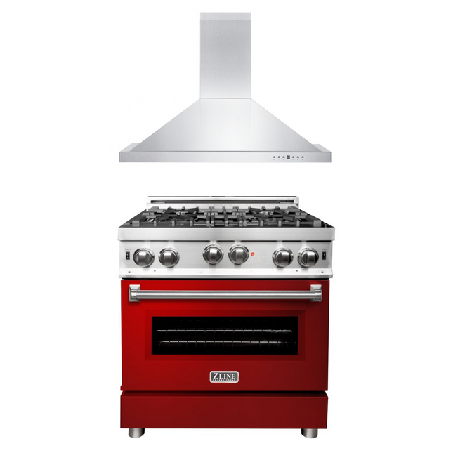 ZLINE 30 in. Kitchen Package with Stainless Steel Gas Range with Red Gloss Door and Convertible Vent Range Hood (2KP-RGRGRH30) Zline Appliances