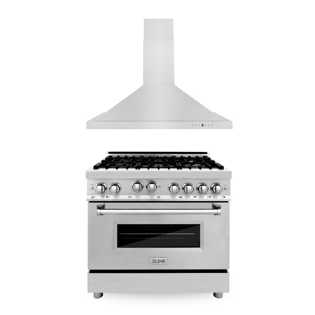 ZLINE 36 in. Kitchen Package with Stainless Steel Gas Range and Convertible Vent Range Hood (2KP-RGRH36) Zline Appliances