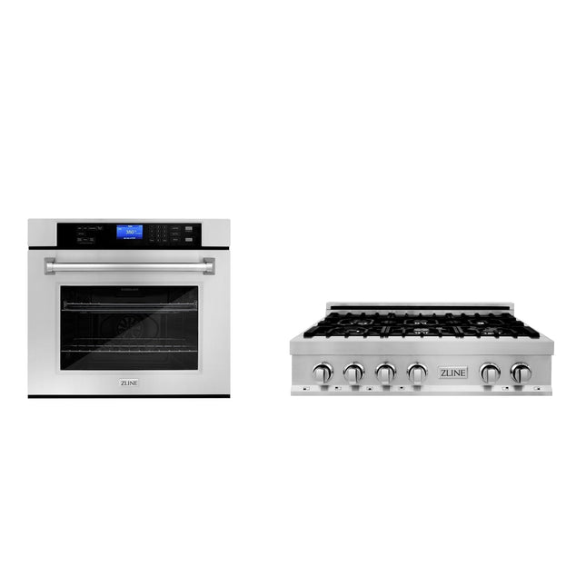 ZLINE Kitchen Package with 36 in. Stainless Steel Rangetop and 30 in. Single Wall Oven (2KP-RTAWS36) Zline Appliances