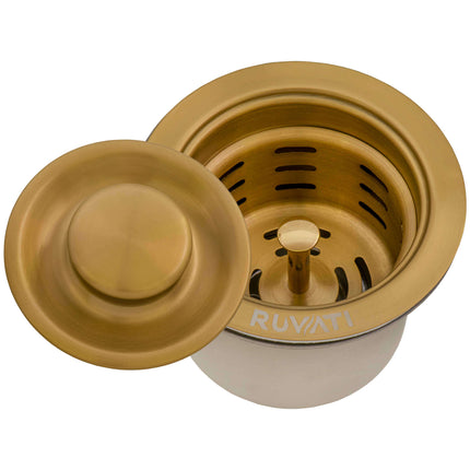 Ruvati Deep Basket Strainer Drain for Kitchen Sinks all Metal 3-1/2 inch - Brushed Gold Satin Brass - RVA1027GG Ruvati
