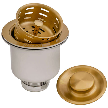 Ruvati Deep Basket Strainer Drain for Kitchen Sinks all Metal 3-1/2 inch - Brushed Gold Satin Brass - RVA1027GG Ruvati
