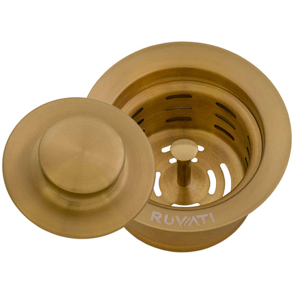 Ruvati Extended Garbage Disposal Flange with Deep Basket and Stopper - Brushed Gold Satin Brass - RVA1052GG Ruvati