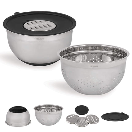 Ruvati 5 quart mixing bowl and colander set with grater attachments (6 piece set) - RVA1255 Ruvati