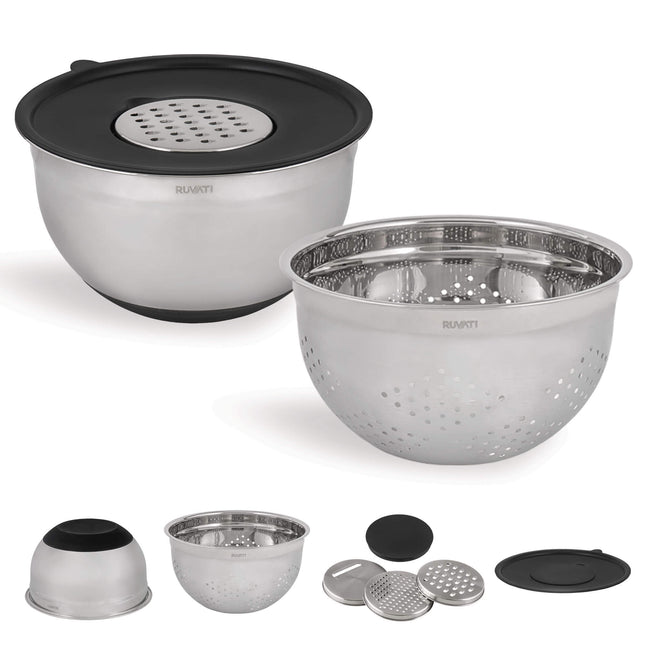 Ruvati 5 quart mixing bowl and colander set with grater attachments (6 piece set) - RVA1255 Ruvati