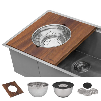 Ruvati Wood Platform with Mixing Bowl and Colander (complete set) for Workstation Sinks - RVA1288 Ruvati