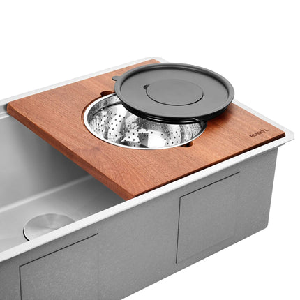 Ruvati Wood Platform with Mixing Bowl and Colander (complete set) for Workstation Sinks - RVA1288 Ruvati