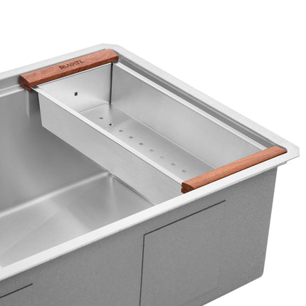 Ruvati Workstation Sink Replacement Colander 17 inch Stainless Steel with Wooden Handles - RVA1317 Ruvati